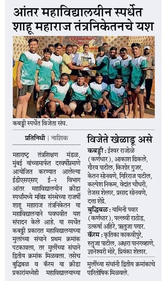 Success of Shahu Maharaj Polytechnic in Inter-Collegiate Competition