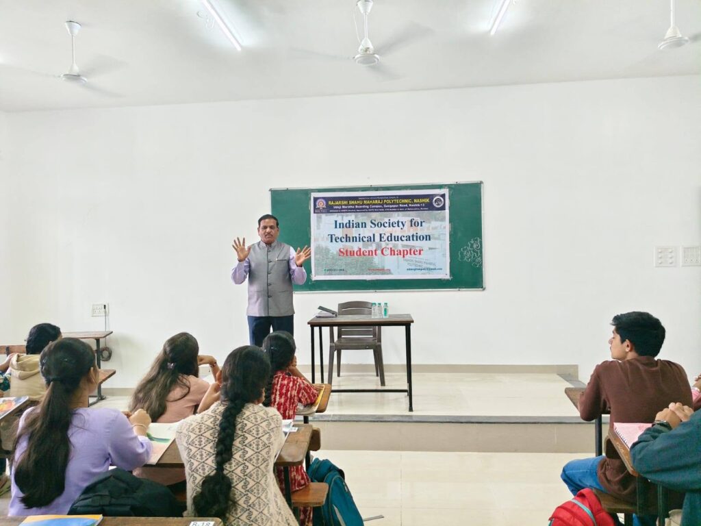 MVPS’s Rajarshi Shahu Maharaj Polytechnic, Nashik, organized an insightful Guest Lecture on “Happy Mind and Healthy Body” under the module Universal Human Values from 20th August 2026 to 1st September 2026 for the students of Artificial Intelligence & Machine Learning, Mechanical Engineering,Artificial Intelligence, Electrical Engineering, Civil Engineering ,Electronics & Telecommunication Engineering ,Information Technology, Computer Technology. The session was delivered by a retired officer from the State Tax (Goods and Services Tax)